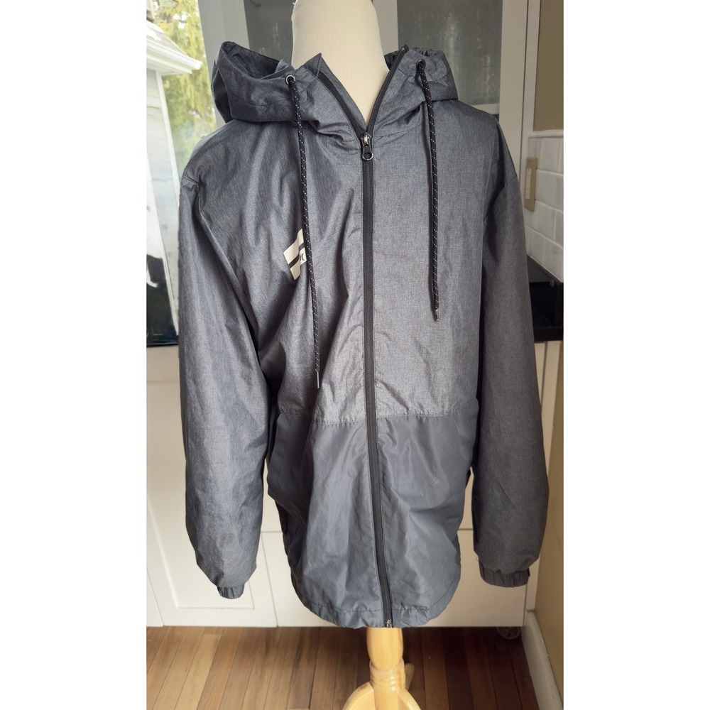 Hurley Men's Hooded Windbreaker Jacket Gray Full Zip Lightweight Skateboard–Med